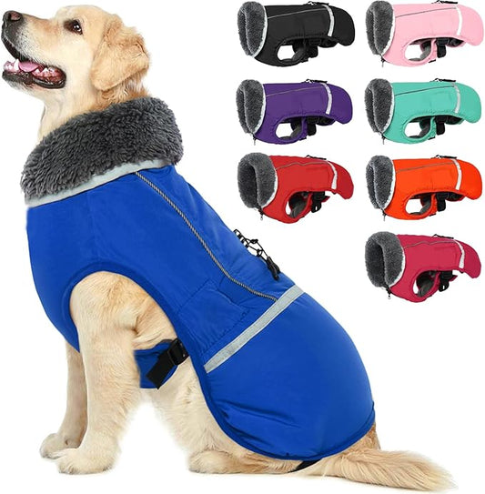 QBLEEV Warm Dog Coat - Reflective Jacket, Waterproof Coat With Turtleneck for Cold Weather, Thick Fleece Dogsnowsuit Christmas Vest - Small/Medium/Large