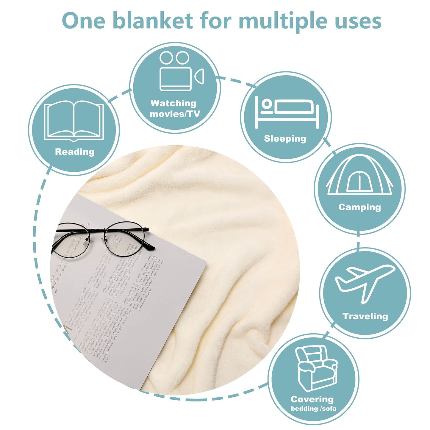NANPIPER Fleece Blankets, Super Soft Flannel Queen Size Blanket for Bed, Luxury Cozy Microfiber Plush Fuzzy Blanket,Ivory White