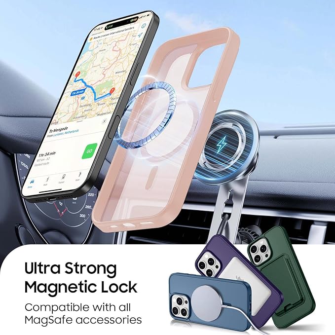 Ntwinro Magnetic for iPhone 15 Pro Case (Compatible with MagSafe) with Detachable Wallet & Card Holder for 3 Cards [RFID Blocking] Military Grade Protective Slim Phone Cover, Pink