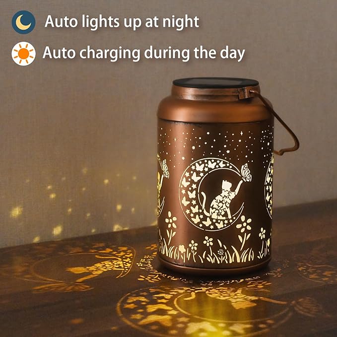 Christmas Gifts for Women Men Mom, Cat Solar Lights Outdoor Waterproof, Mothers Day Gifts Decorations Outside for Yard, Lawn, Balcony Garden Decor Solar Lantern