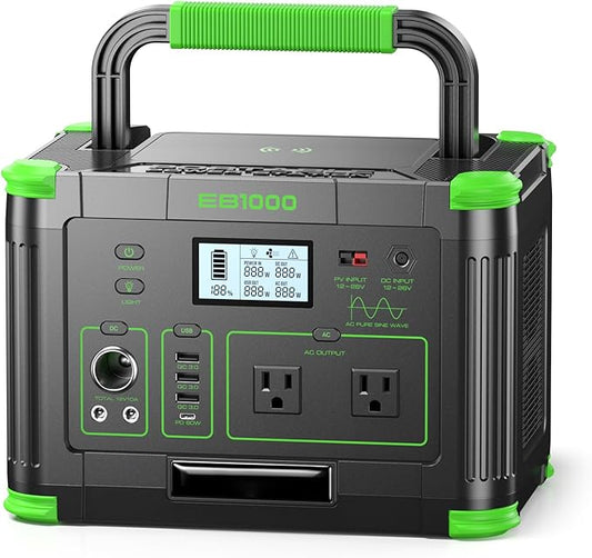 Portable Power Station 999Wh Solar Generator 1000W, 110V Pure Sine Wave AC Outlet, 60W USB-C PD Fast Charging, 10 Ports for Home Backup, Outdoor Camping, RV Travel, Emergency (2000W Surge)