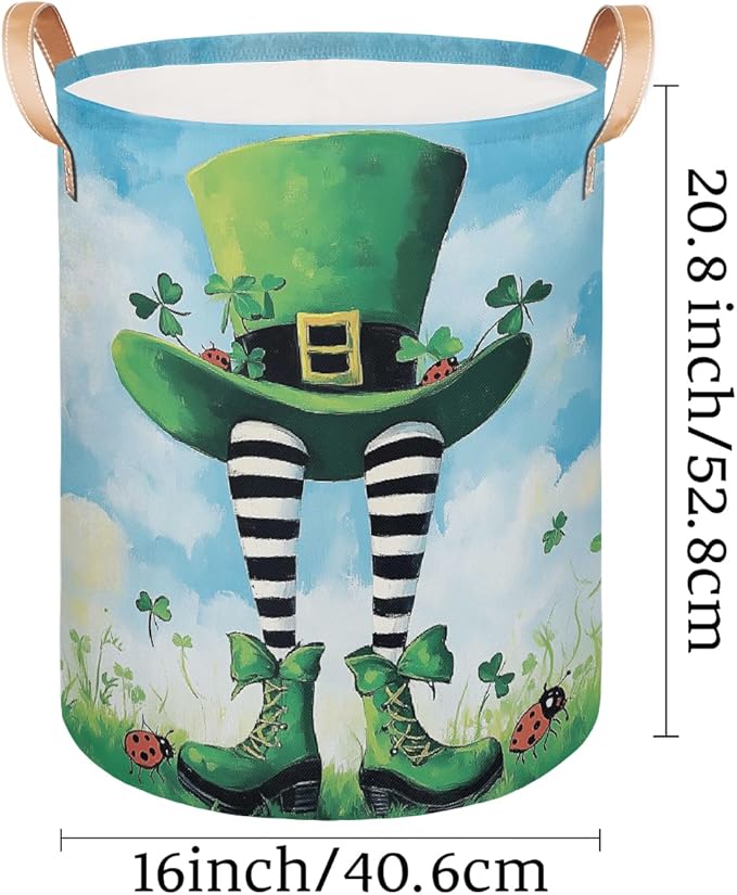 St. Patricks Day Hat Shoes Laundry Basket Foldable Laundry Baskets With Leather Handles for Bedroom Bathroom Toys Decorative Basket