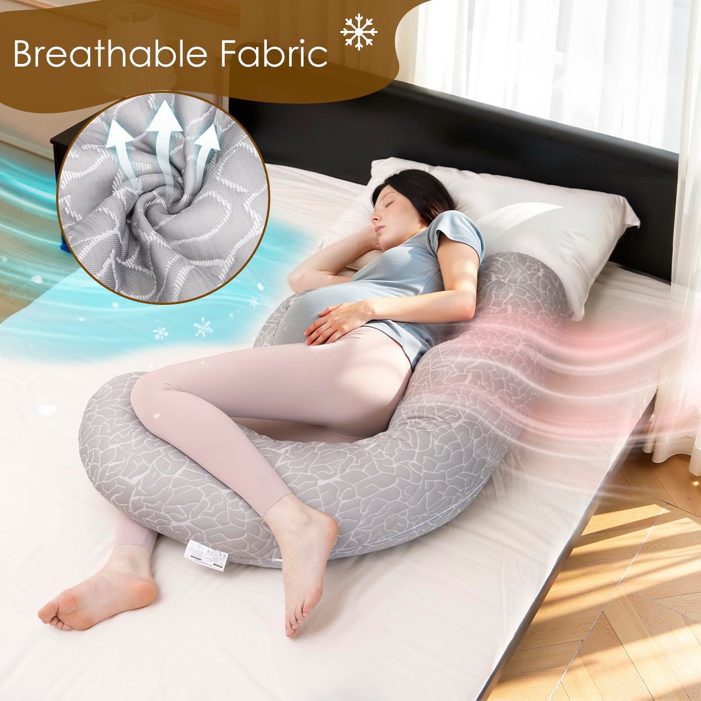 Chilling Home Pregnancy Pillow, F Shaped Maternity Pillow, Adjustable Pregnancy Wedge Pillow with Full Body Support for Back, Belly, Hips, Legs, Pregnant Pillows for Side Sleeping with Cooling Cover