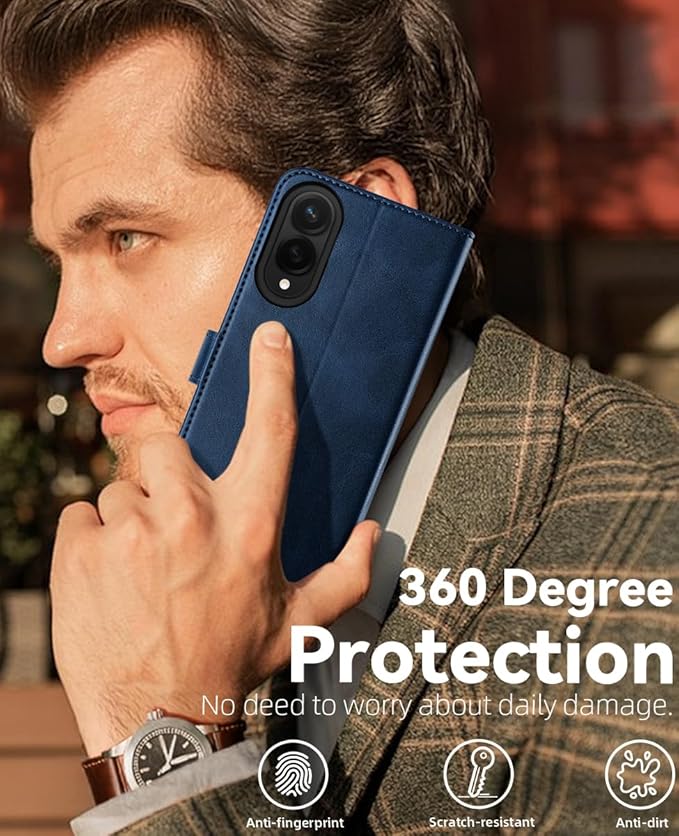 OCASE Compatible with Galaxy S25 Edge Wallet Case, PU Leather Flip Folio Case with Card Holders RFID Blocking Kickstand [Shockproof TPU Inner Shell] Protective Phone Cover 2025, Spliced Blue
