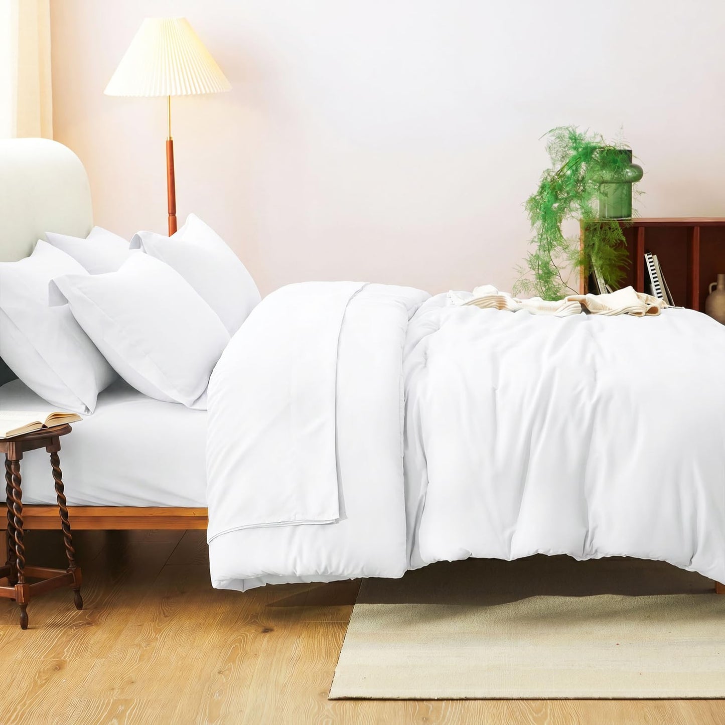 CozyLux Queen Comforter Set White, 7 Pieces Bed in a Bag Queen Comforter Set with Sheets, Soft Bedding Sets with Down Alternative Comforter, Sheets, Pillowcases & Shams, Bed Set Gift for All Seasons