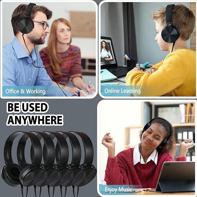 Bulk Headphones with Microphone 10 Pack for Classroom Kids, Wholesale Heavy Duty Wire Headsets with Mic Class Set for School Students Teen Children(HY450, Black)