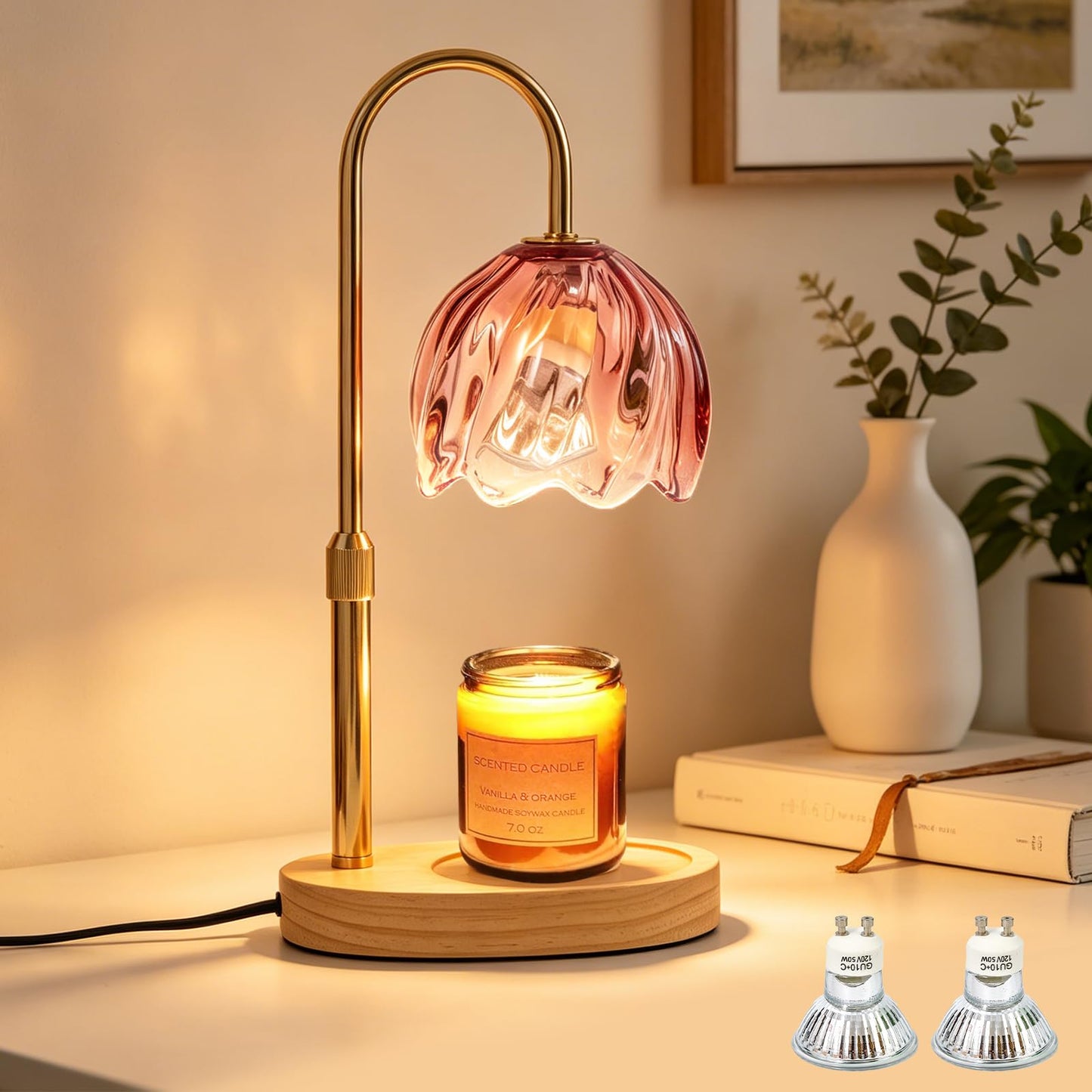 Flower Candle Warmer Lamp with Timer, Dimmable Adjustable Height Wax Melts Warmer for Jar Candles, Birthday Gifts for Women Mom, House Warming Gifts New Home, Bedroom Living Room Decor (Rose Red)