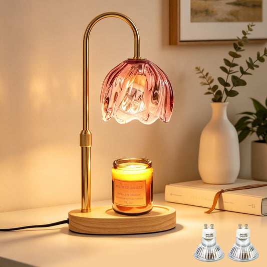 Flower Candle Warmer Lamp with Timer, Dimmable Adjustable Height Wax Melts Warmer for Jar Candles, Birthday Gifts for Women Mom, House Warming Gifts New Home, Bedroom Living Room Decor (Rose Red)