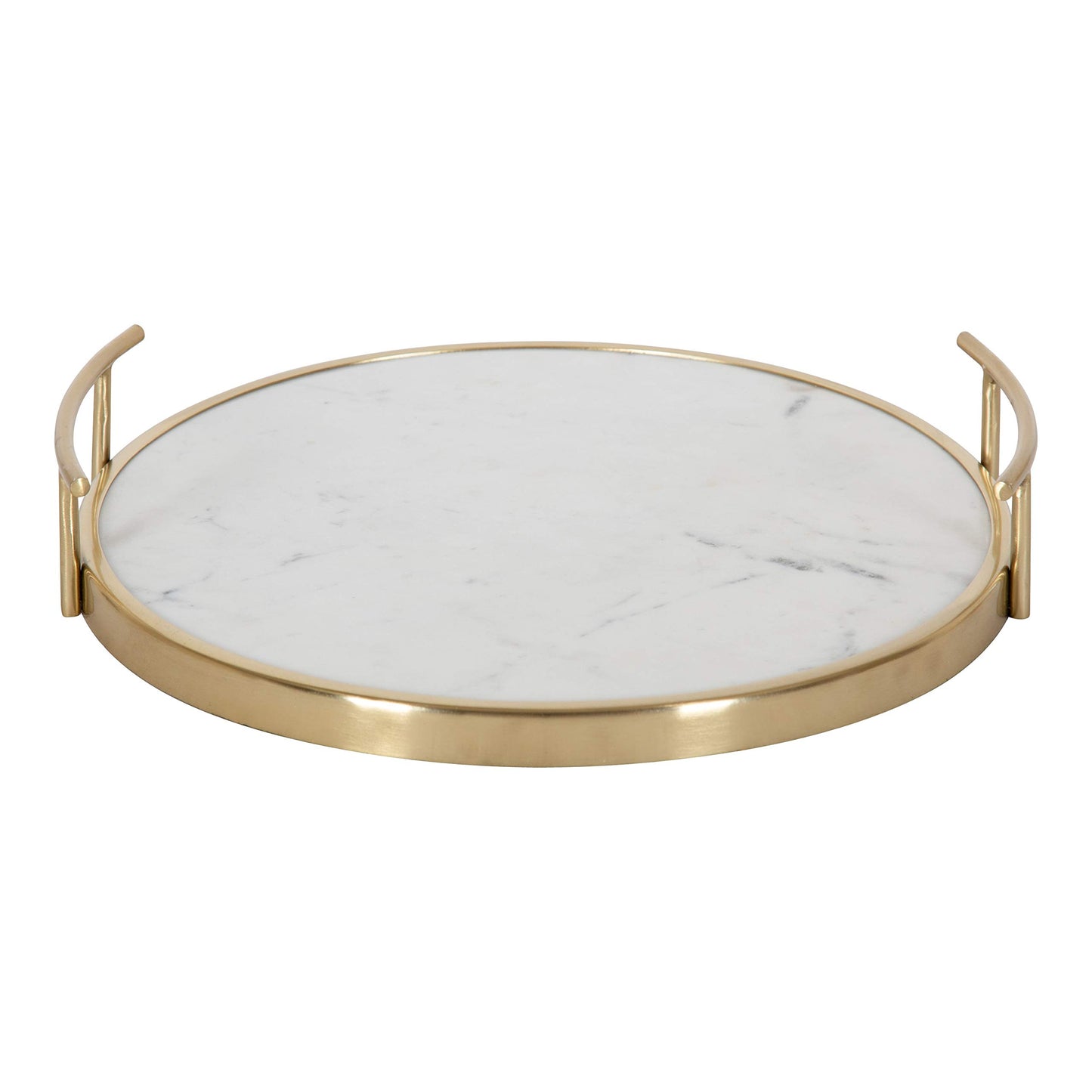 Kate and Laurel Marbury Modern Round Tray, 14 inch Diameter, White Marble and Gold, Contemporary Marble Tray for Storage and Display
