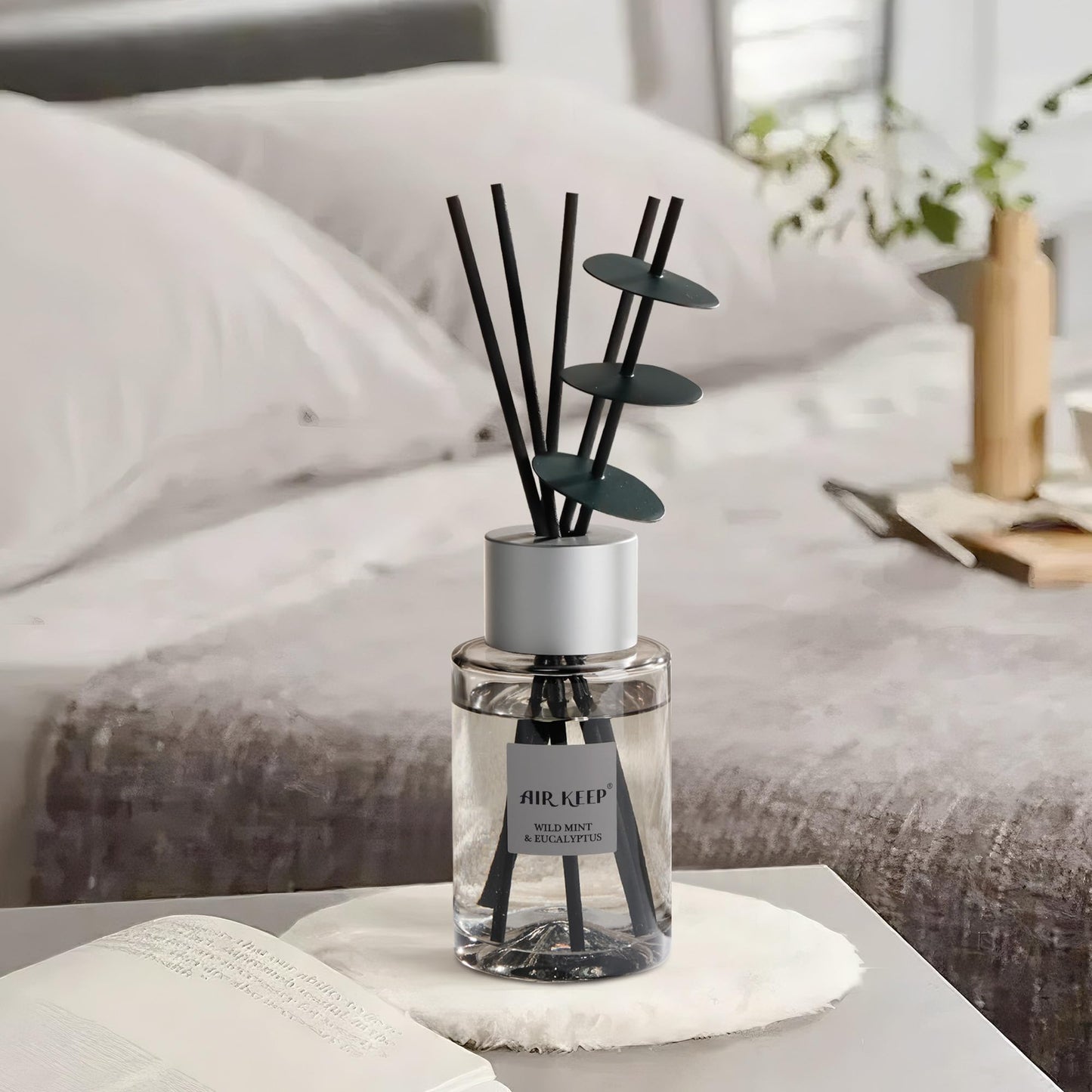 Airkeep Reed Diffuser/Grey Reed Diffuser Set/6.7 oz(200ml)/Wild Mint&Eucalyptus Oil Diffuser & Reed Diffuser Sticks/Home Decor & Office Decor, Fragrance and Gifts