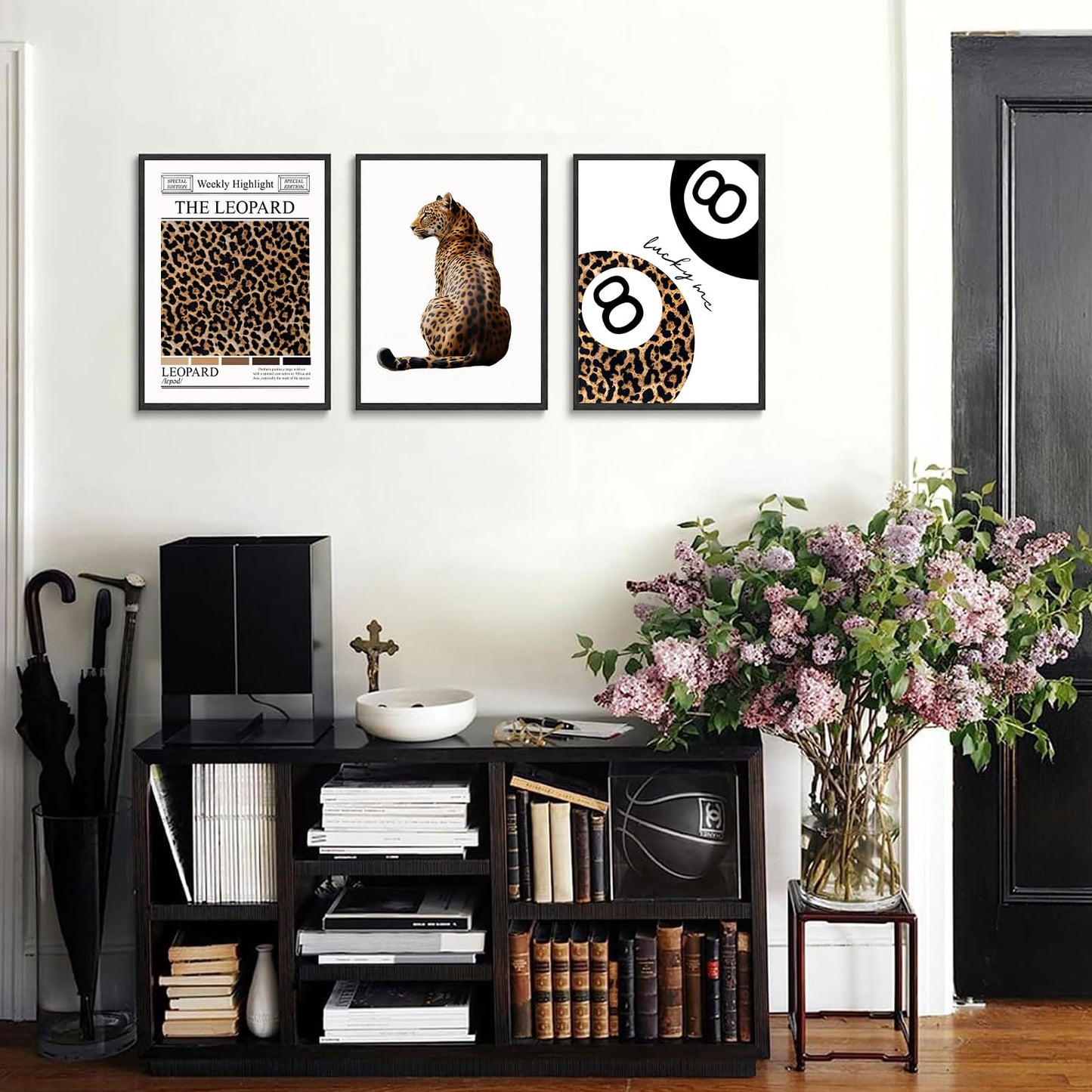 Trendy Leopard Wall Art Set of 3 Funky Lucky 8 Ball Posters Prints Preppy Room Aesthetic Cheetah Wall Decor Pictures for Girls Bedroom Apartment Dorm Unframed 16x24in