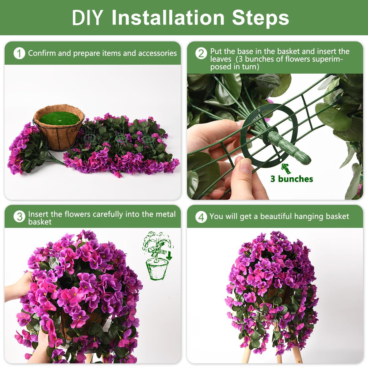INQCMY Fake Flowers with Hanging Basket Realistic Artificial Begonias