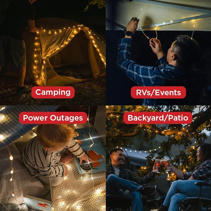 LuminAID Solar String Light with Phone Charger - Rechargeable Tent Lights for Camping - 32 ft String Lights Perfect for Camping, Backyard, Patio, RVs, Outdoor, Power Outages (1 Pack)