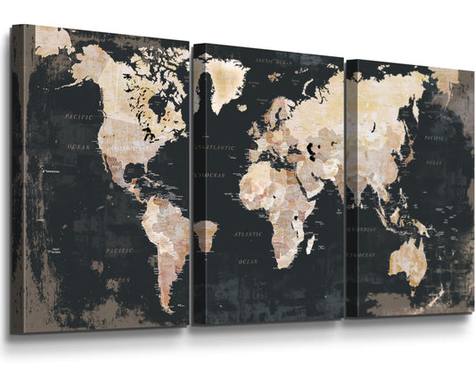 JIMHOMY Living Room Wall Art Large Home Office Wall Decor Modern Motivational Giant World Map Pictures for Wall Decorations