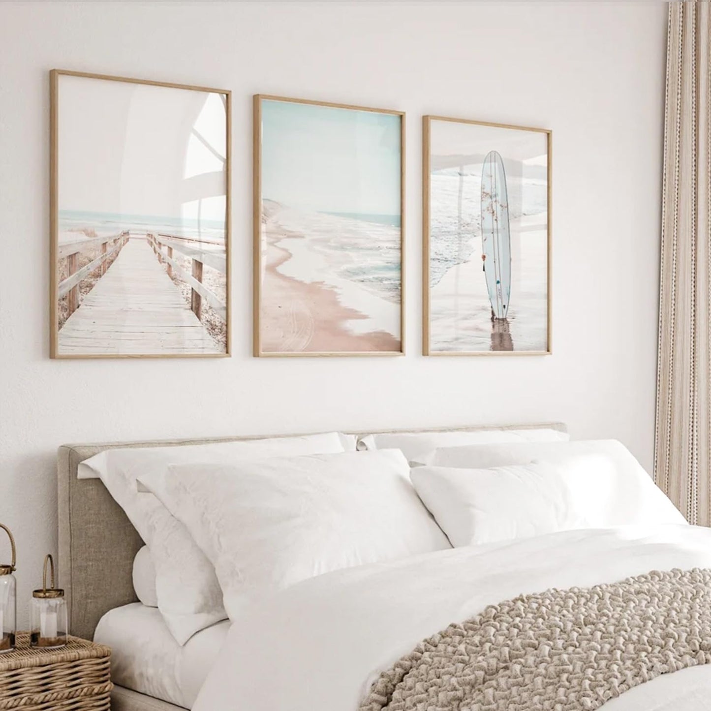 Beach Coastal Wall Art Pictures Beachy Ocean Canvas Wall Decor Surf Aesthetic Wall Art Surfboard Beach Painting Poster Coastal Ocean Artwork Prints for Bathroom Room 16x24 Inch Unframed Set of 3