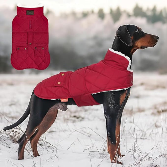 KYEESE Dog Coat Waterproof Dog Coats for Large Dogs Warm Pets Clothes for Cold Weather Windproof Dogs Jacket with Fleece Lined Thick Pet Winter Puffer Coat with Pocket Soft Pet Sweater with Leash Hole