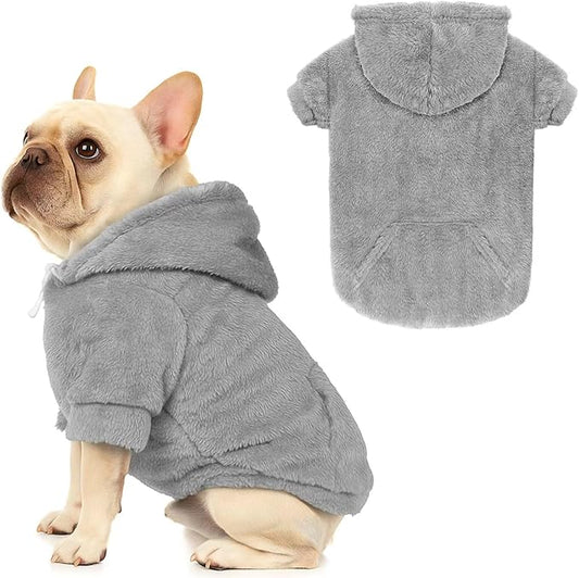 Dog Sweater,Dog Hoodies,Warm Fuzzy Fleece Sweatshirt with Hood & Pocket,Leash Hole,Cozy Cold Weather Pet Clothes Pet Sweater for Small,Medium,and Large Dogs(Grey,L)