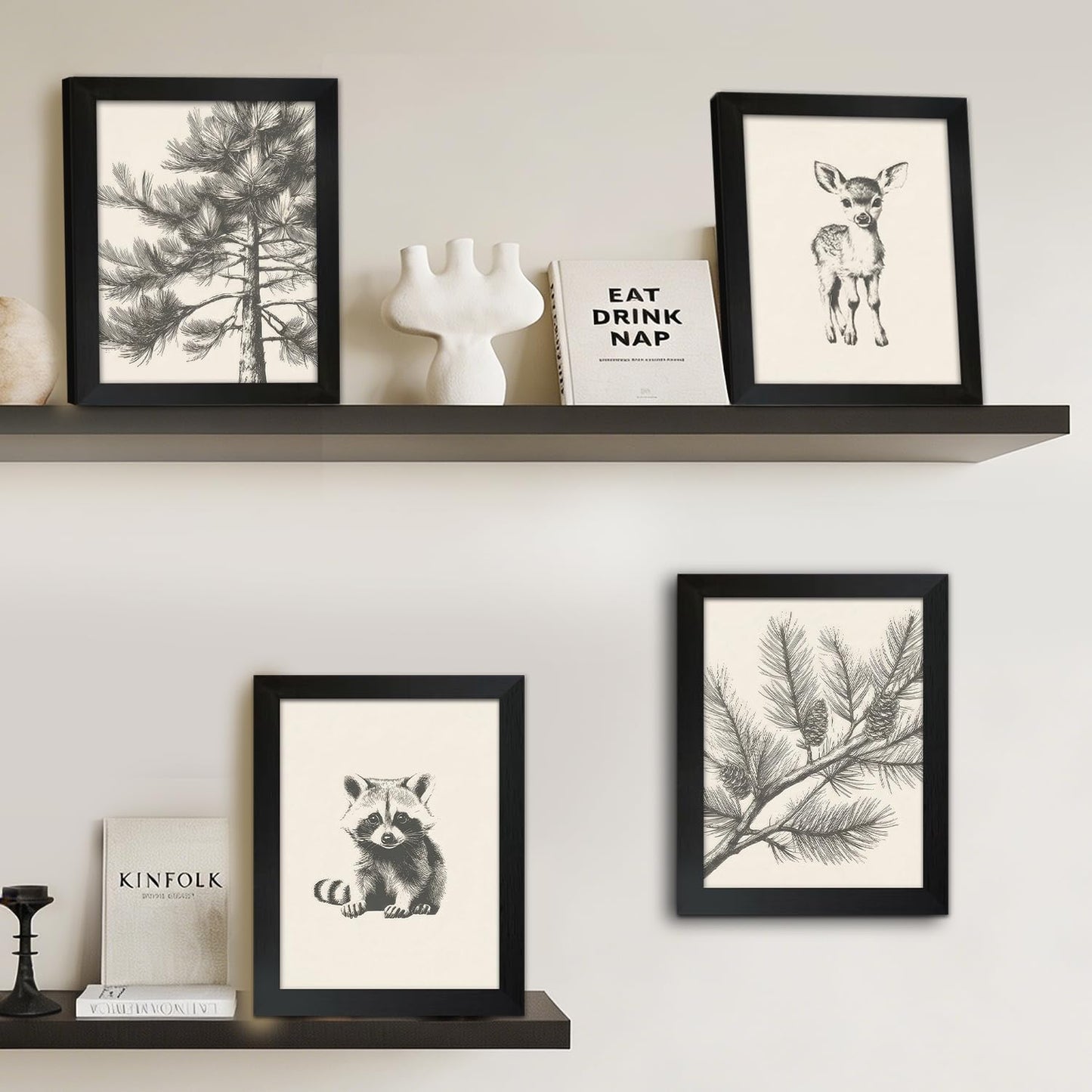 4Pcs Framed Wall Art Set Forest Animal Sketches on Canvas Nature Inspired Gallery Grade Artwork Ideal for Living Rooms Bedrooms and Children's Rooms 8x10 Ready to Hang