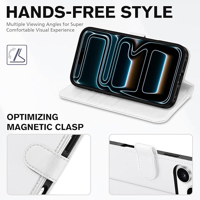 TUCCH Wallet Case for iPhone 17 Pro Max (6.9") 2025, RFID Blocking 4 Card Holders | Kickstand | Shockproof TPU Shell | PU Leather | Magnetic Closure | Protective Flip Folio Cover | White