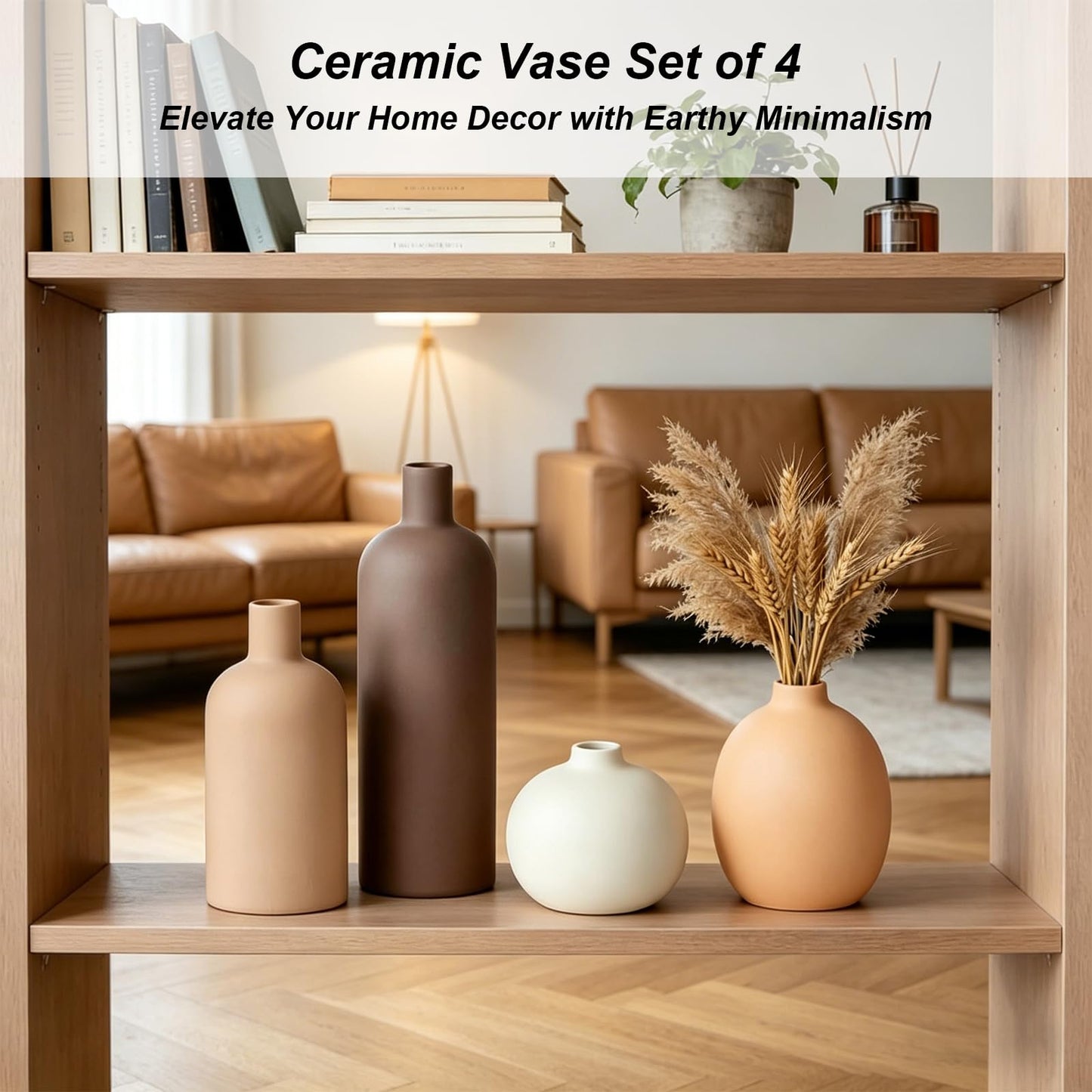 Upgraded Ceramic Vases Set for Home Decor, 4 Piece Modern Neutral Room Decor Desk Vase Bedroom Decor Flower Vase for Table Shelf Office Kitchen, Happy Birthday Gifts for Women Mom Men (Oval-4pcs)