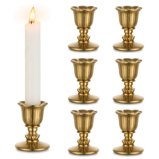 Vintage Candlestick Candle Holders Brass - Romadedi Taper Gold Candle Stick Victorian Style for Table Centerpiece Wedding Reception Festive Christmas Mantel Decoration or Home Decor Set of 6
