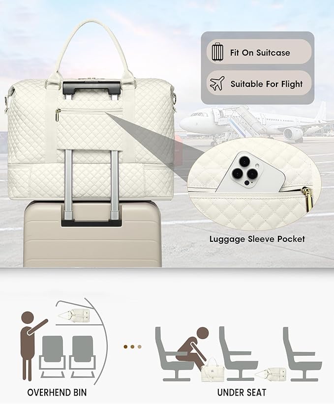 Women Weekender Travel Duffle Bag: Travel Duffel Overnight Bags with Shoe Compartment Large Carry on Tote Bag Toiletry Bag Weekend Yoga Gym Hospital Bags for Labor and Delivery with Wet Pocket Beige