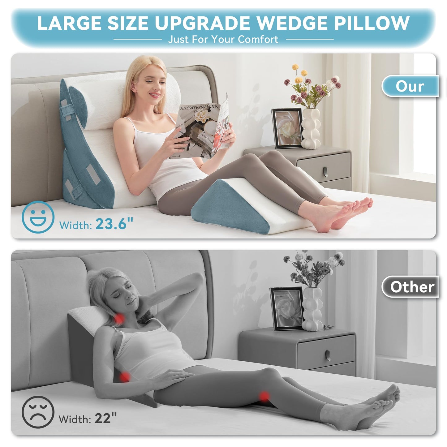 Kingfun 4PCS Orthopedic Bed Wedge Pillow Set for After Surgery, Memory Foam Support Pillow for Back, Neck and Leg Pain Relief, Adjustable Triangle Pillow - Acid Reflux, Anti Snoring & GERD