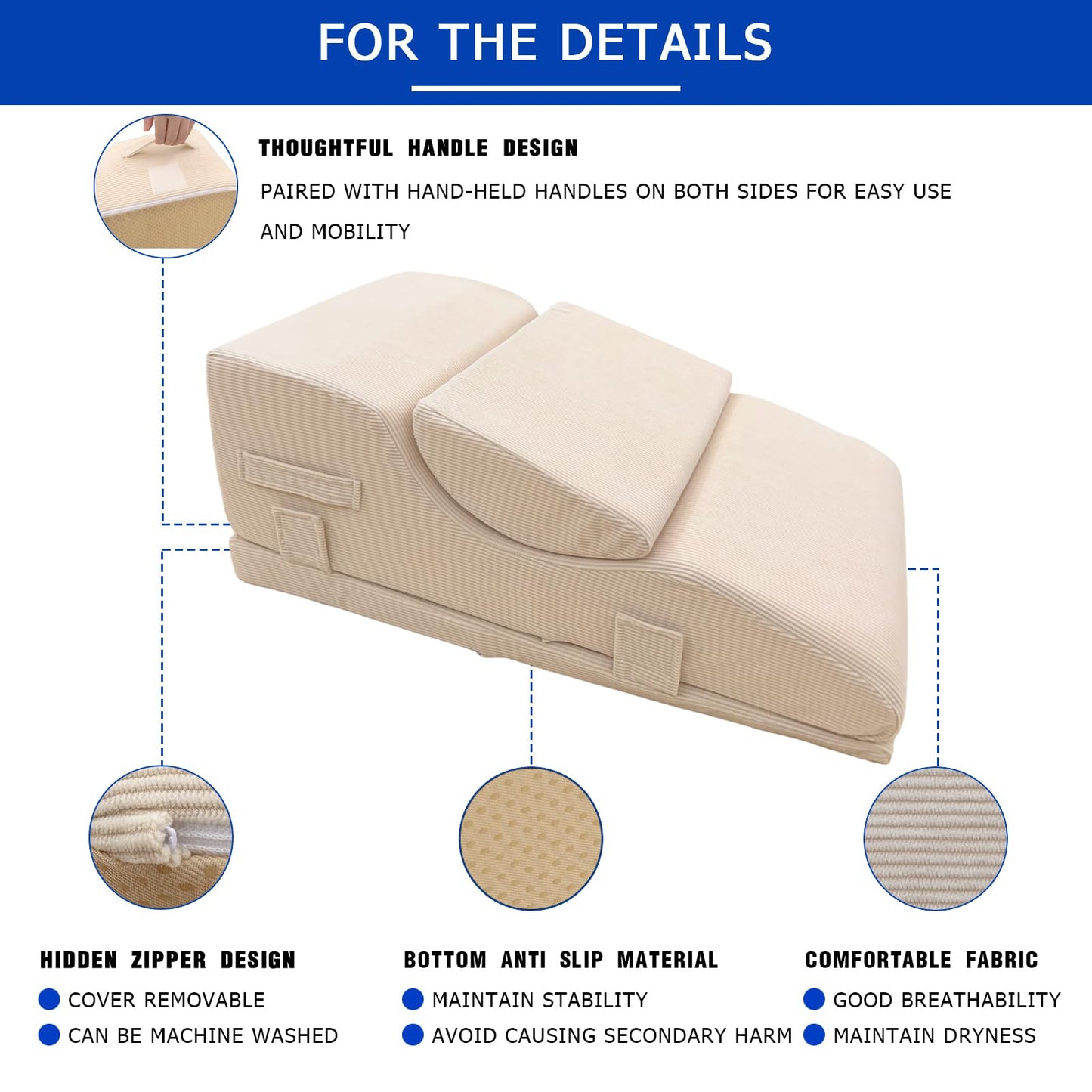 Wellbrance Leg Elevation Pillows for After Surgery, Adjustable Height Wedge Pillow with Removable Knee Insert for 0° Extension & Recovery, Support for Knee Replacement, Hip, Ankle, Corduroy Cover