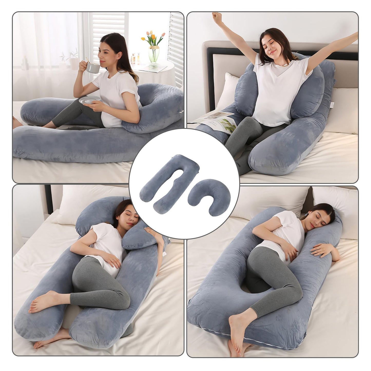 Daitore Pregnancy Pillows for Sleeping, 59 Inch U-Shaped Full Body Pillow, Maternity Pillow with Removable Cover, Support for Back Legs Belly HIPS, Body Pillows for Adults, Pregnancy Must Haves, Gray