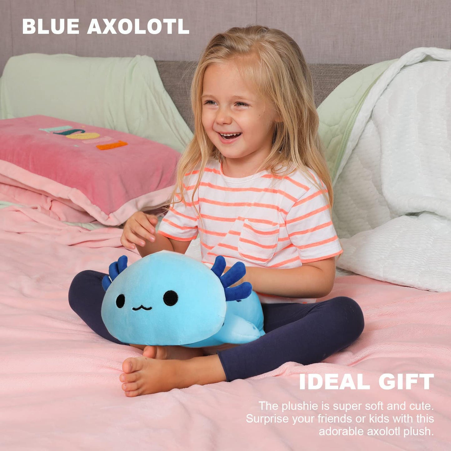 Onsoyours Original Axolotl Plush Cute 13 inch Stuffed Animal Soft Blue Pillow Kawaii Plush Toy Gift for Kids & Adults (Blue Axolotl, 13")