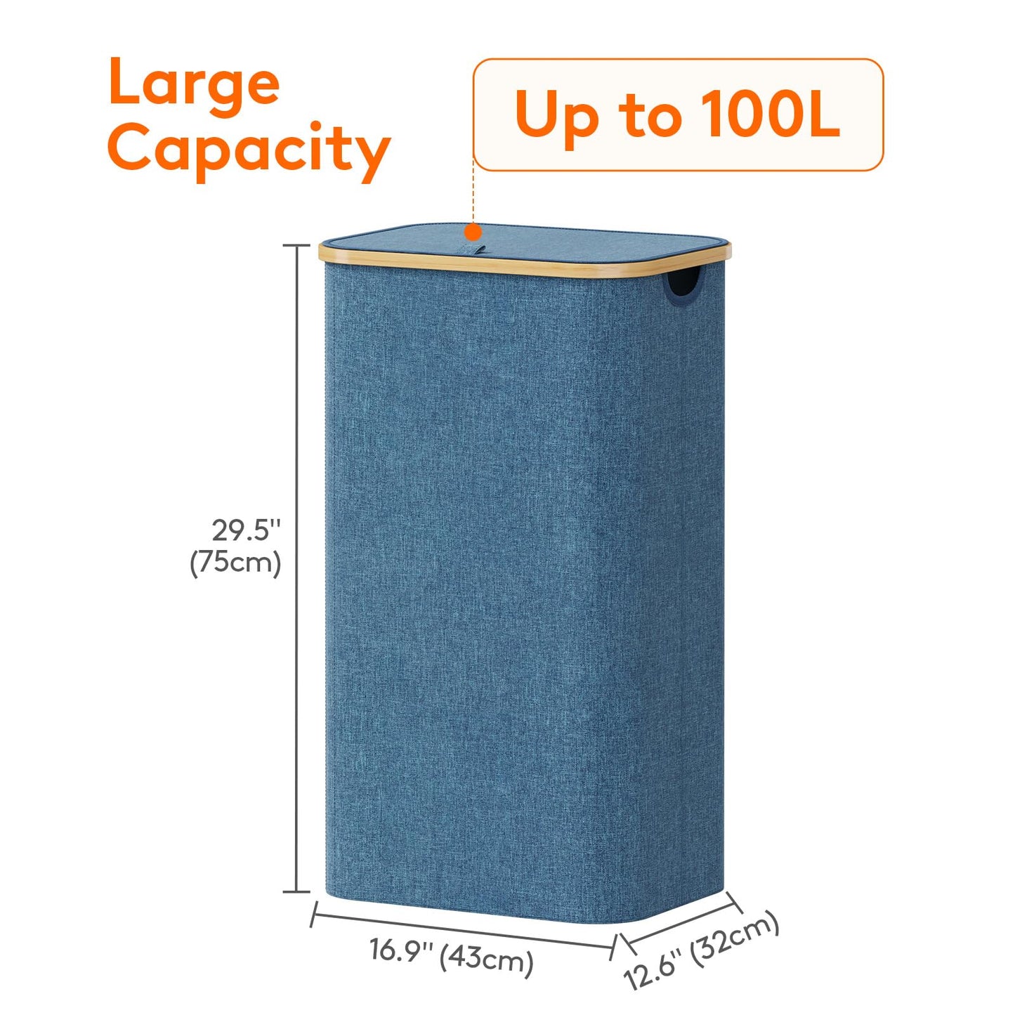 Lifewit 100L Laundry Basket with Lid, Clothes Hampers for Laundry with Bamboo Handles and 1 Removable Bag, Large Foldable Laundry Hamper for Bedroom, Bathroom, Dorm, Laundry Room, Dark Blue
