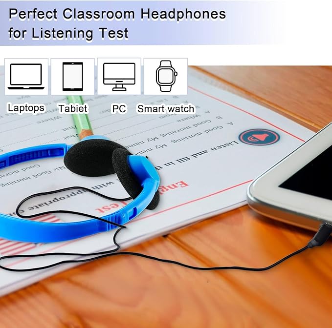 Yunsailing 30 Pack Class Set Headphones for Students Bulk School Headsets Earphones with 3.5mm Jack Classroom Must Haves Teacher Supplies for Adults Laptop Computer(Bright Color)