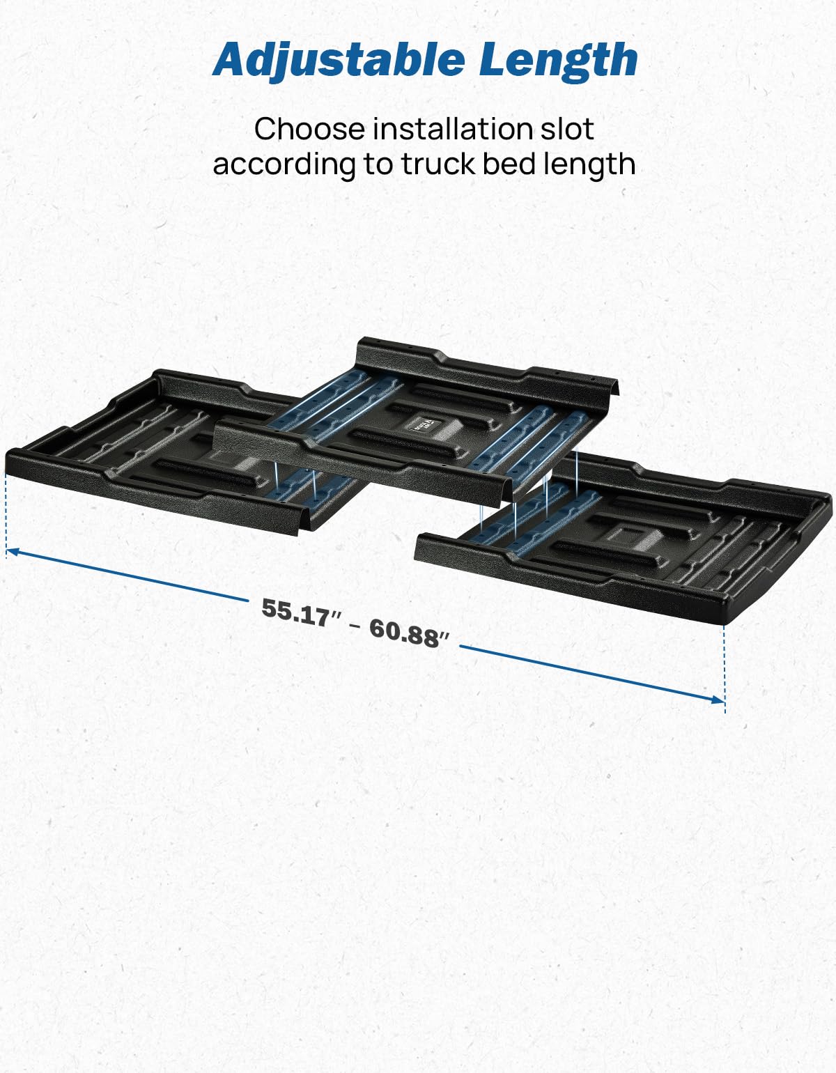 JOYTUTUS Adjustable Slide-Out Truck Bed Cargo Tray Compatible with Ford Silverado Ram GMC Sierra Gladiator Toyota Tacoma, HDPE Heavy-Duty Cargo Storage Tray, 350 LBS Load Capacity