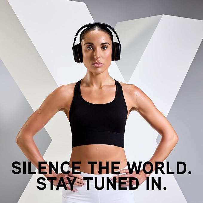 BlueAnt Pump X Wireless Over-Ear Headphones, Bluetooth, Powerful Bass, Active Noise Cancelling & Transparency Mode, Interchangeable Ear Cups, All-Day Comfort for Gym and Training, White/Gold