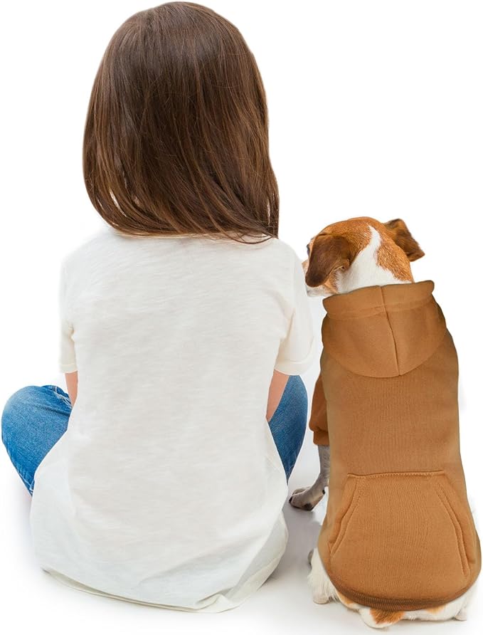 Dog Sweaters for Small Dogs Dog Hoodie Solid Soft Brushed Fleece Pet Clothes Pet Hoodie Sweatshirt with Pocket(Coffee-S)