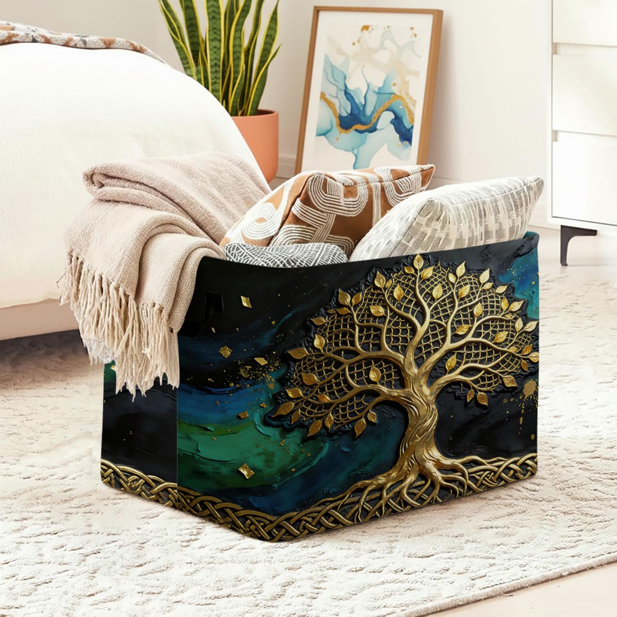 Golden Life Tree Foldable Laundry Basket Hamper with Handles, 56L Large Capacity Toy Storage Organizer, Collapsible Clothes Hamper for Home Decor and Bedroom Organization.