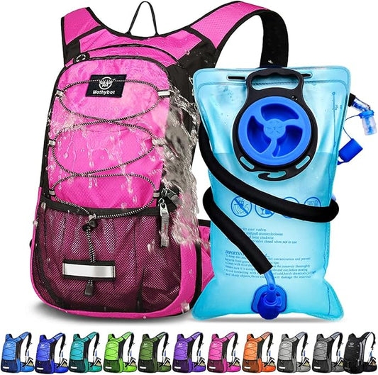 Mothybot Insulated Hydration Backpack Pack with 3L BPA Free Leak Proof Water Bladder, Large Storage Lightweight Hiking Daypack with Waist Pouches & Cooler Layer, for Running, Biking, Camping, Festival