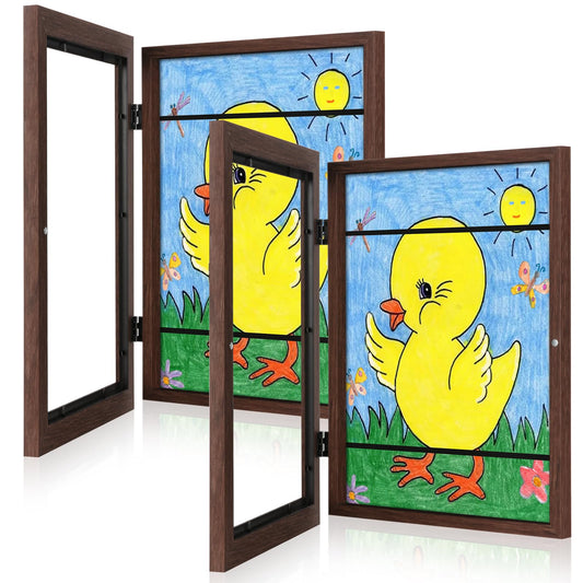 GULETHUN [2-Pack] Kids Art Frames, 8.5x11 Front Opening Kids Artwork Frames Changeable, Brown Artwork Display Storage Frame for Wall, Holds 50 Pcs, for 3D Picture, Crafts, Hanging Art, Portfolio