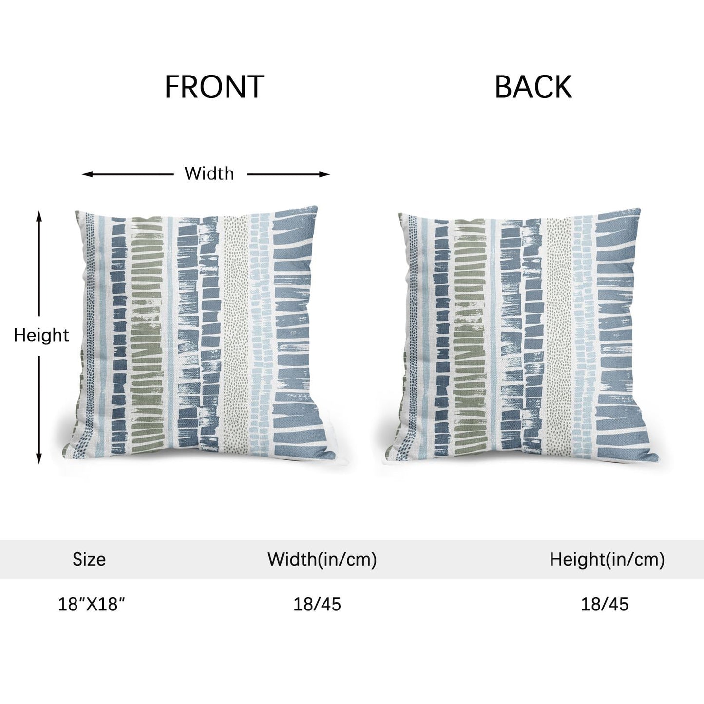 Blue Green Pillow Covers 18x18 Set of 2 Boho Striped Dots Print Pattern Decorative Outdoor Zipper Pillowcases Rustic Decoration Farmhouse Linen Throw Cushion Cover Decor for Home Couch Sofa Bed