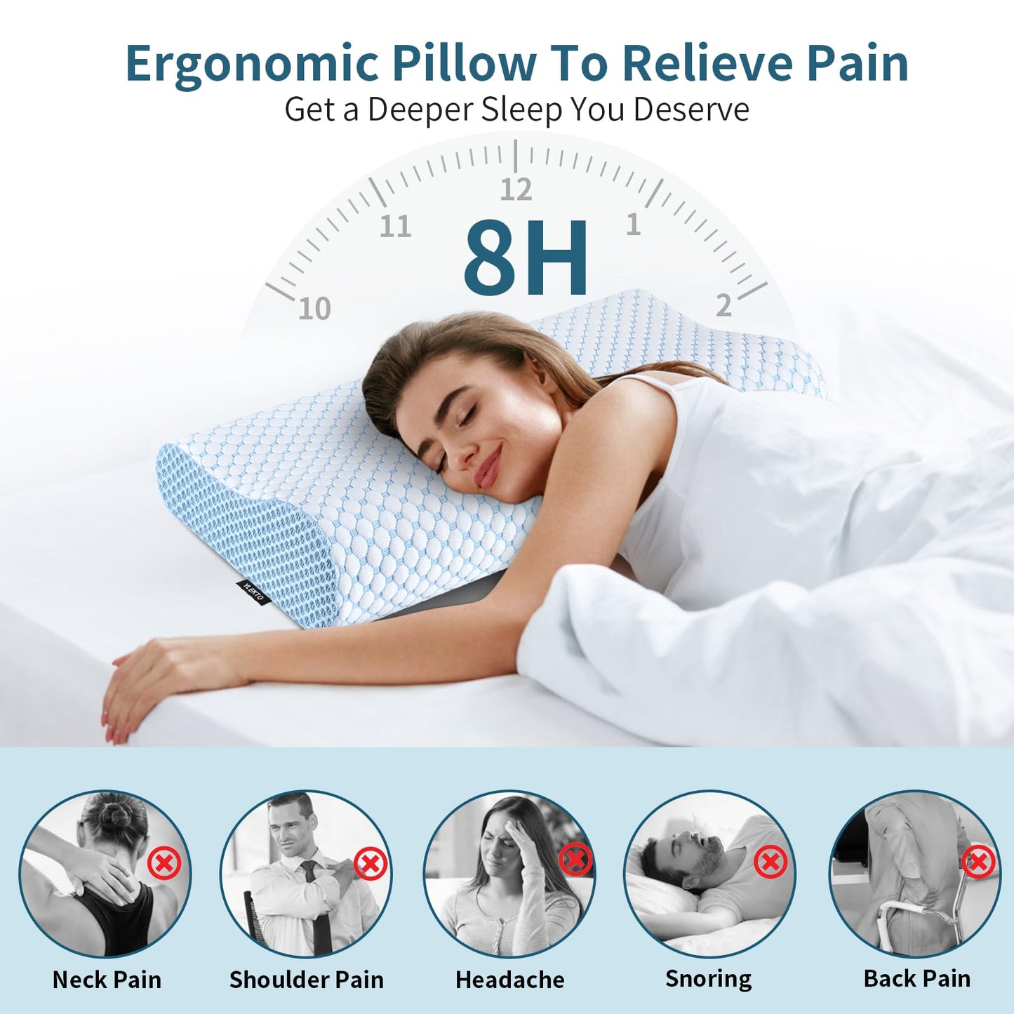 Cervical Pillow for Neck Pain Relief, Contour Memory Foam Pillows for Sleeping, Ergonomic Pillow Adjustable Orthopedic Cooling Pillow Bed Pillow Neck Support for Side Back Stomach Sleepers(Blue)