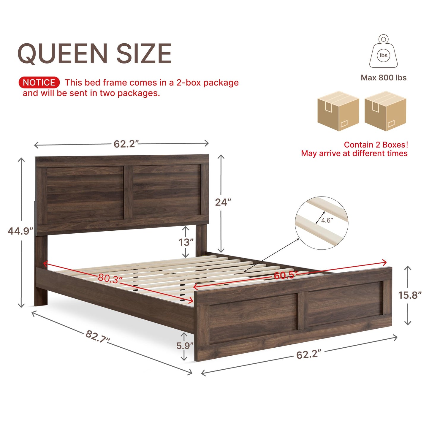 KISLOT Wood Bed Frame, Full Size Wooden Platform Bed Frame with Headboard and Footboard Mattress Foundation Farmhouse Bedroom Furniture No Box Spring Needed