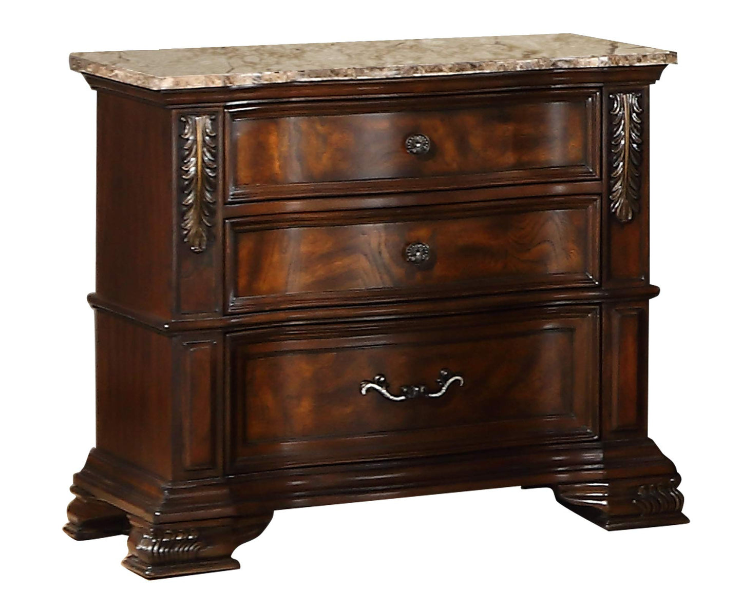 First of a Kind Santa Monica Traditional 5 Piece King Bedroom Set with Upholstered Tufted Headboard Elegant Classic Design Coordinated Furniture Collection, Cherry