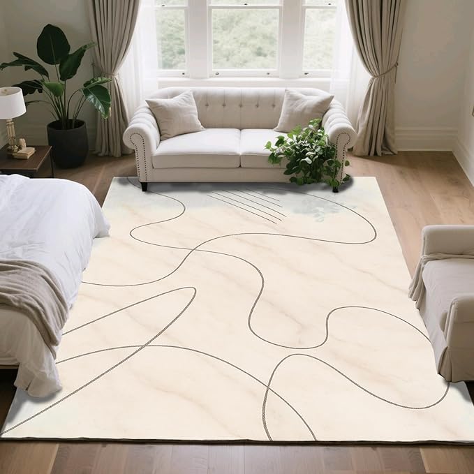 Modern Marble Rug - 2x3 Rug, Abstract Line Marble Bath Rugs, Minimalist Geometry Doormat, Washable & Non Slip Small Rugs Home Decor
