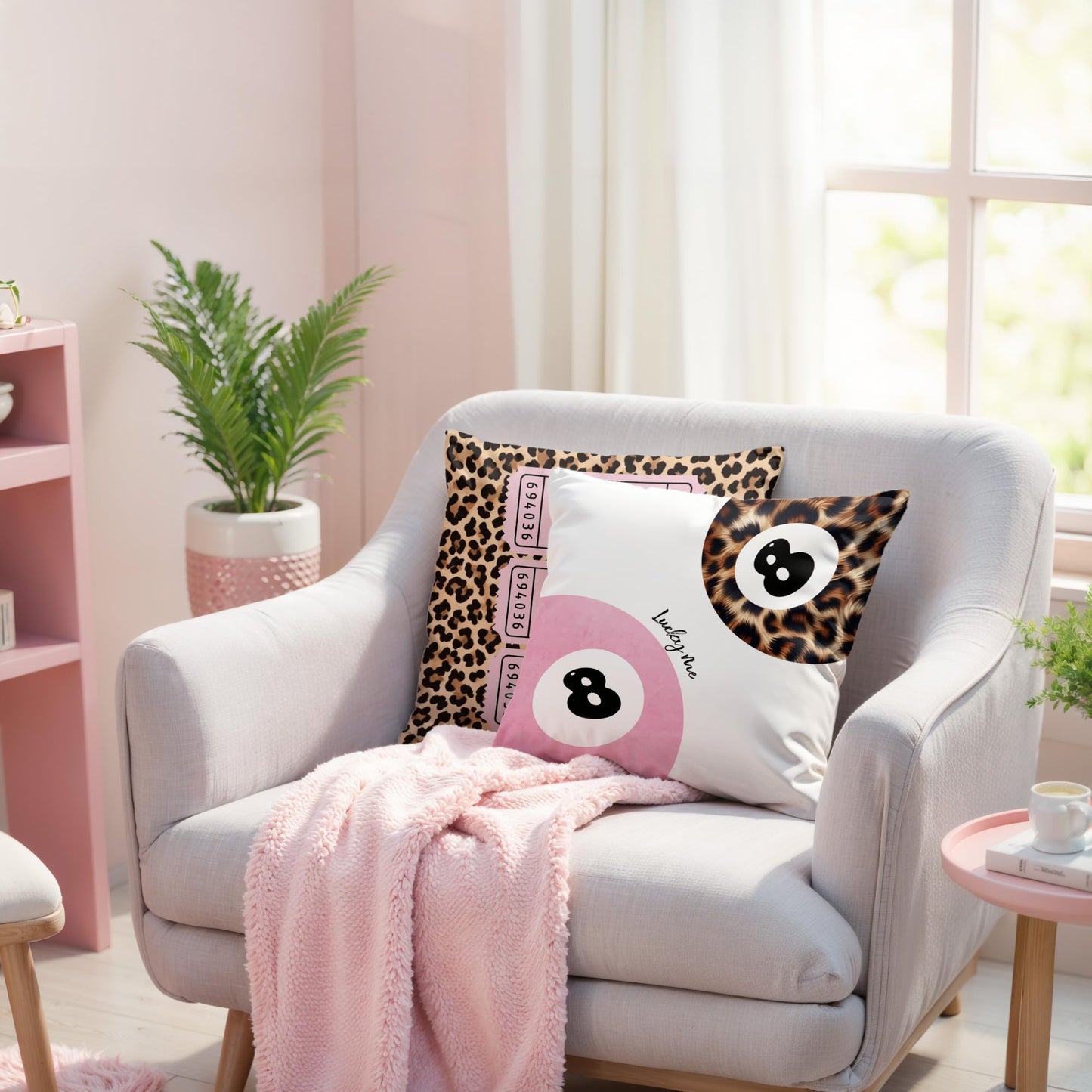 GTYNU Trendy Funky Cheetah Pink Y2K Luck 8 Ball Throw Pillow Covers 18x18 Set of 2,Cheetah Leopard Lover Gifts for Women,Coquette Preppy Pillow Covers for Girls Room Dorm Apartment Decor,（613）