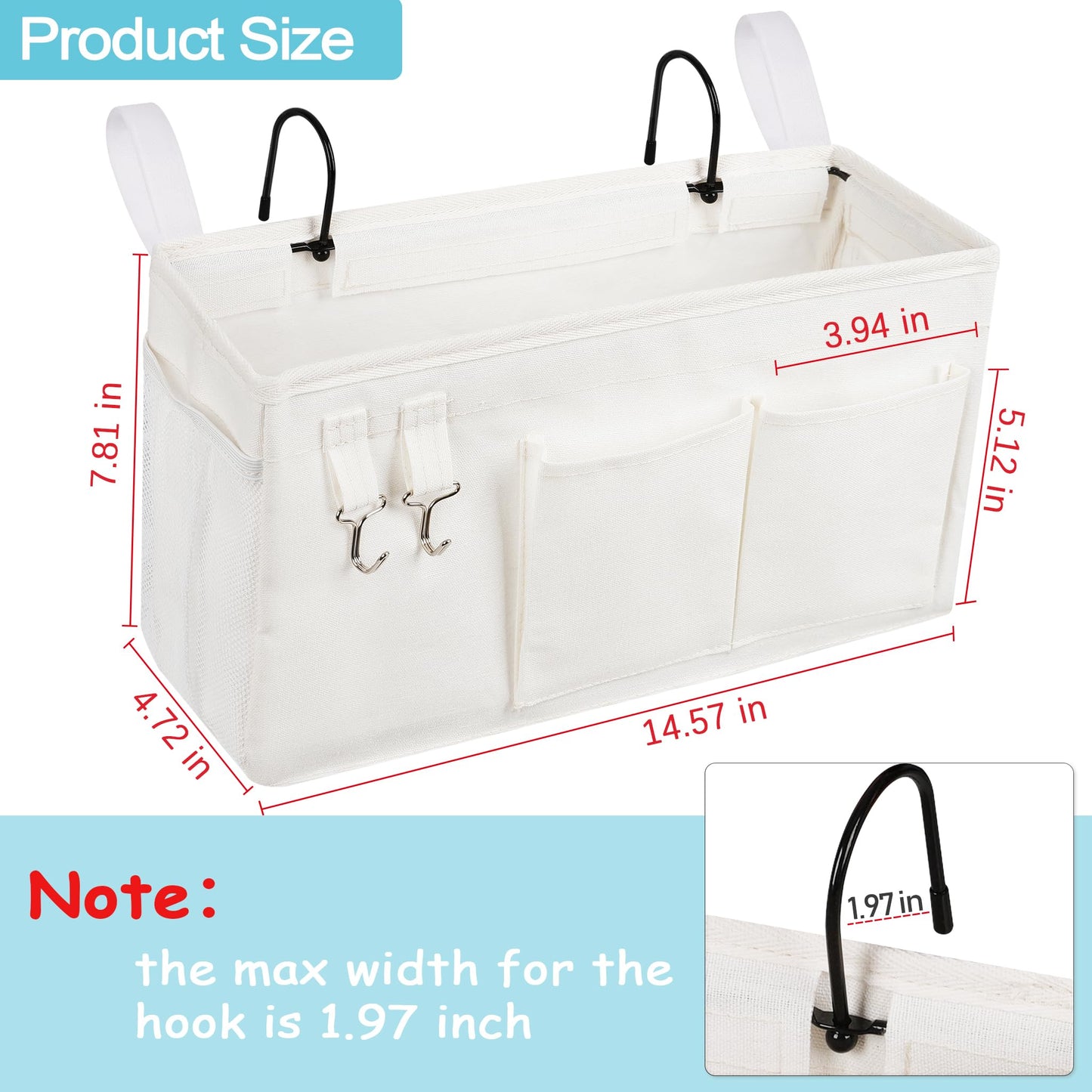 Loghot Bedside Caddy/Bedside Storage Bag Hanging Organizer for Bunk and Hospital Beds,Dorm Rooms Bed Rails,Can be Placed Glasses,Books,Mobile Phones,Keys (White)
