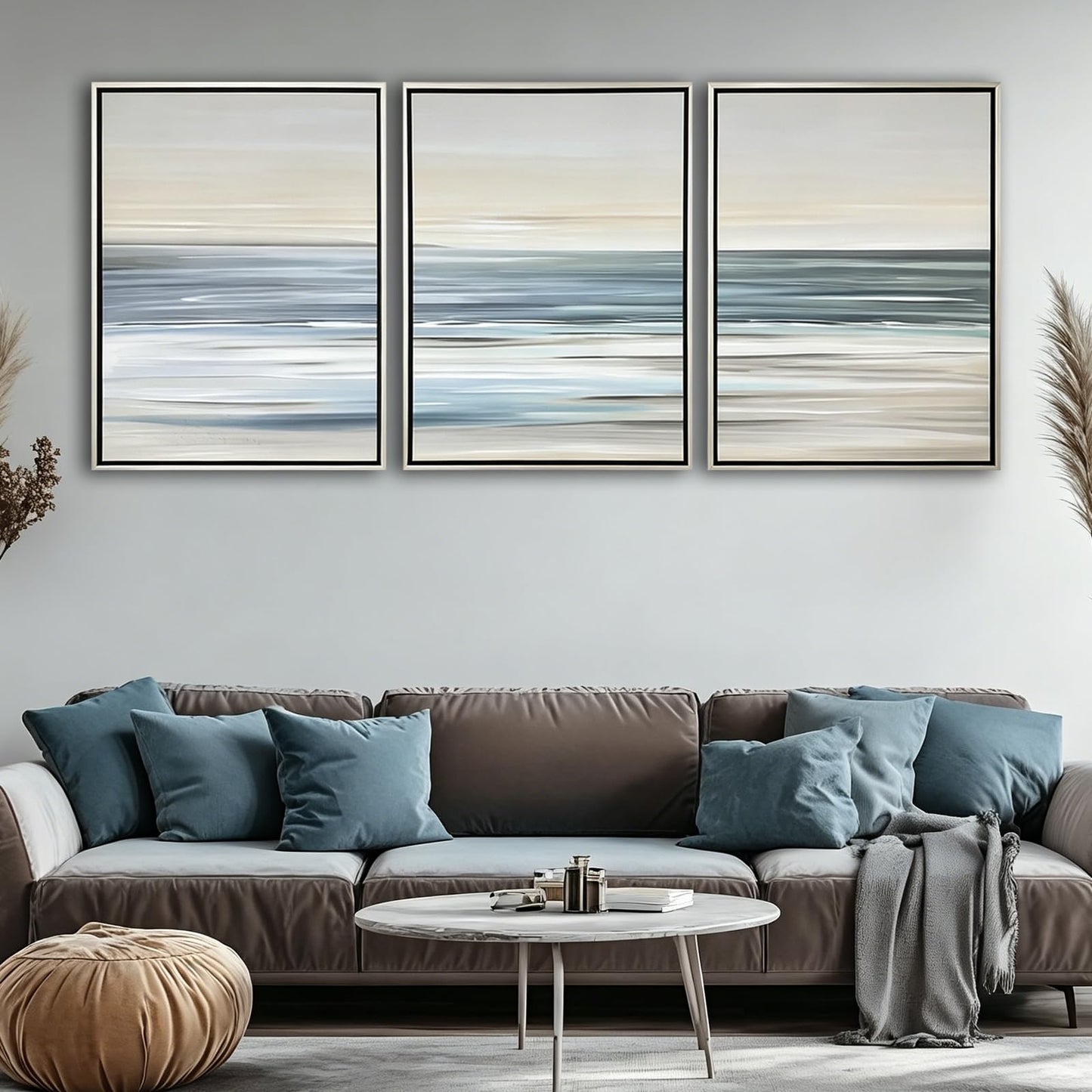 Large Framed Nature Landscape Wall Art for Living Room, 3 Piece Ocean Canvas Prints Paintings Artwork for Walls, Modern Abstract Pictures for Hallway Office Wall Decor 24x36 Inch