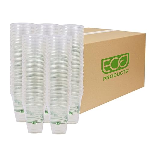 ECO PRODUCTS GreenStripe Clear Compostable 12oz PLA Plastic Cups, Case of 1000, Disposable Renewable Plant-Based Cold Cups, For Cold Drinks & Snacks, BPI Certified, ASTM Compliant.
