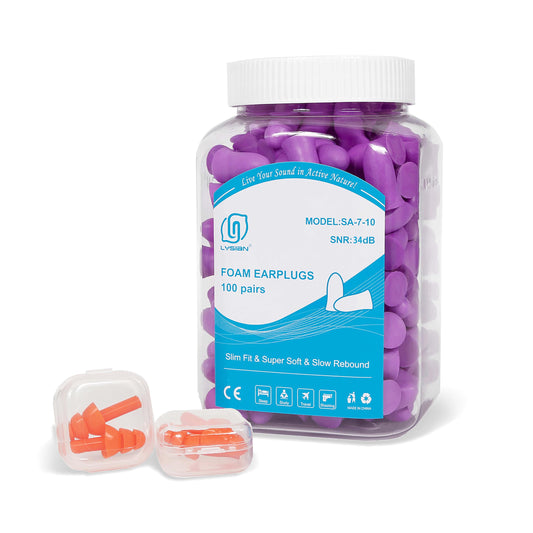 LYSIAN Slim Fit Foam Ear Plugs for Small Ear Canals, 100 Pairs 35dB SNR Noise Reduction Earplugs for Study, Travel, Work and Daily Quiet, Women, Teens, Purple