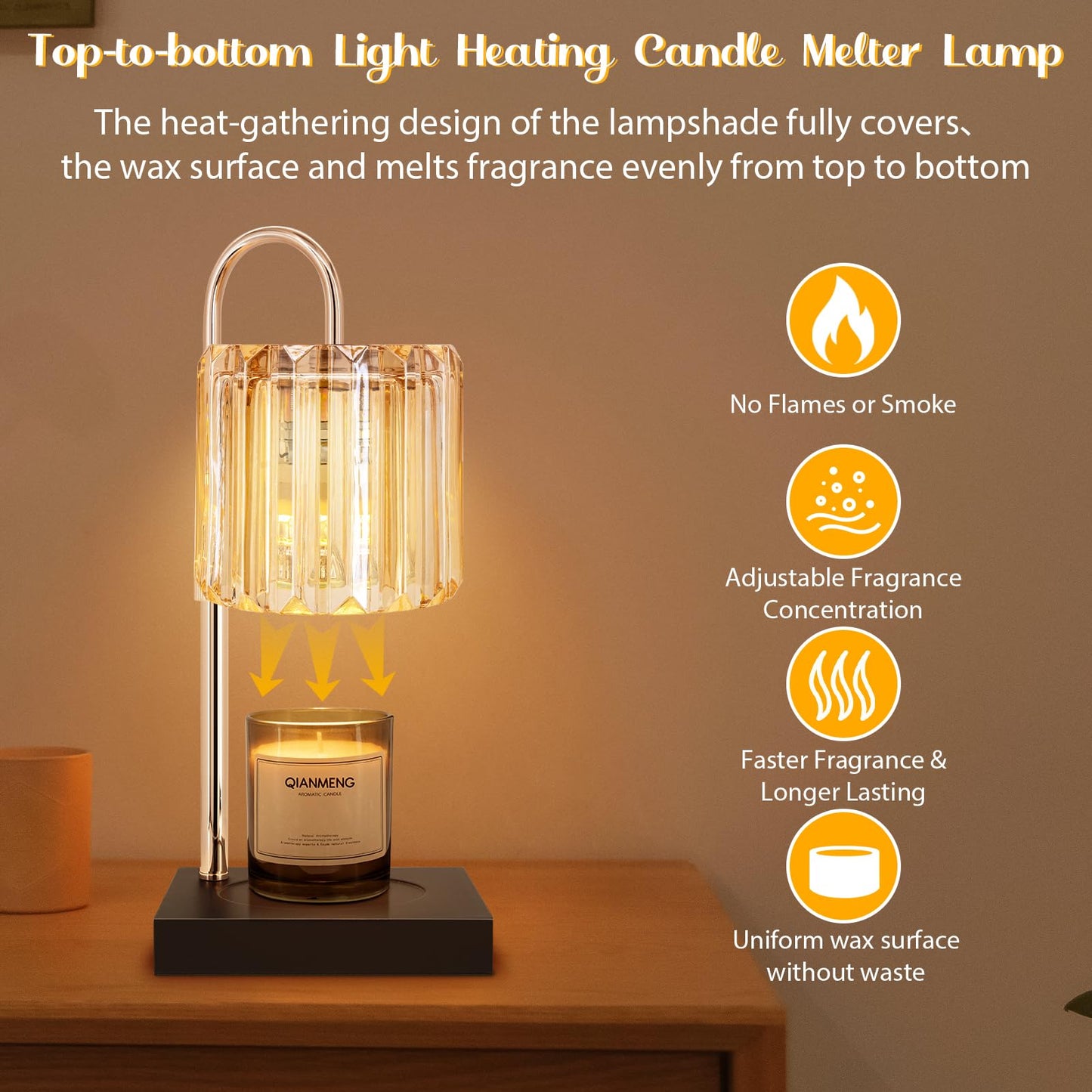 Candle Warmer Lamp, Adjustable Candle Lamp Warmer with Timer, Birthday Gifts for Mom Women Friends, Wax Warmer Lamp for Jar Candles with Large Head, Amber, Glass