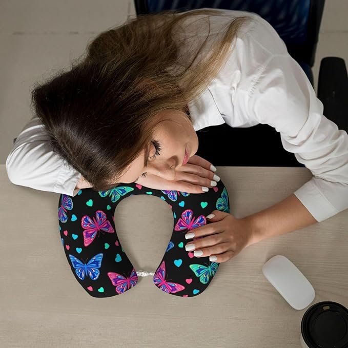 Travel Pillow for Men Women, Washable Relax U Shaped Neck Pillows for Car Head Pain Relief Sleeping Trippy Goth Magic Butterfly